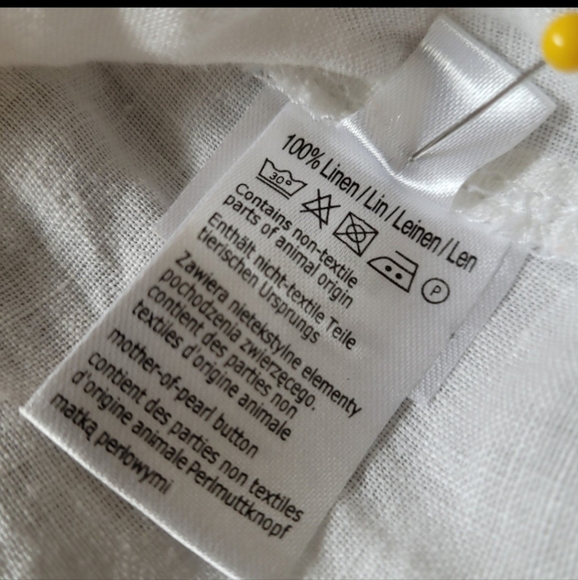 MALVIN I Love Linen Women SZ Sm. 100% linen crochet boho pearl button Peasant - Picture 7 of 11